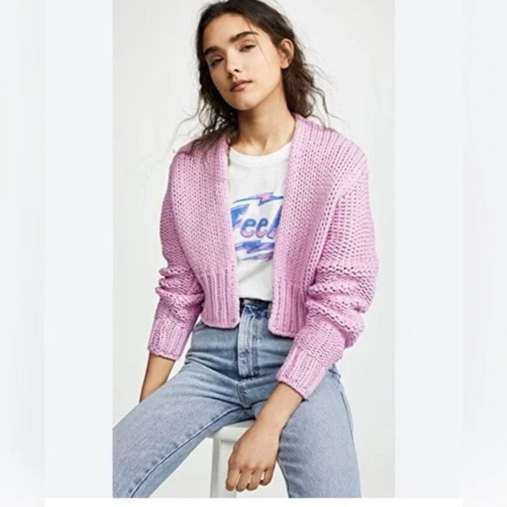 NWT Free People Glow For It Chunky Knit Crop Cardigan Sweater, Lilac, XS